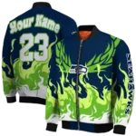 personalized seattle seahawks winged blaze blue white bomber jacket best selling