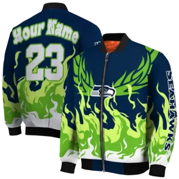 personalized seattle seahawks winged blaze blue white bomber jacket fashion forward