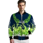 personalized seattle seahawks winged blaze blue white bomber jacket best selling