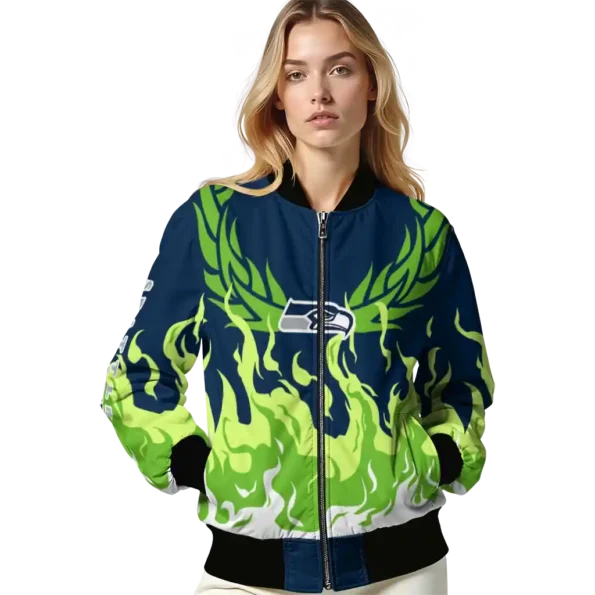 personalized seattle seahawks winged blaze blue white bomber jacket latest model