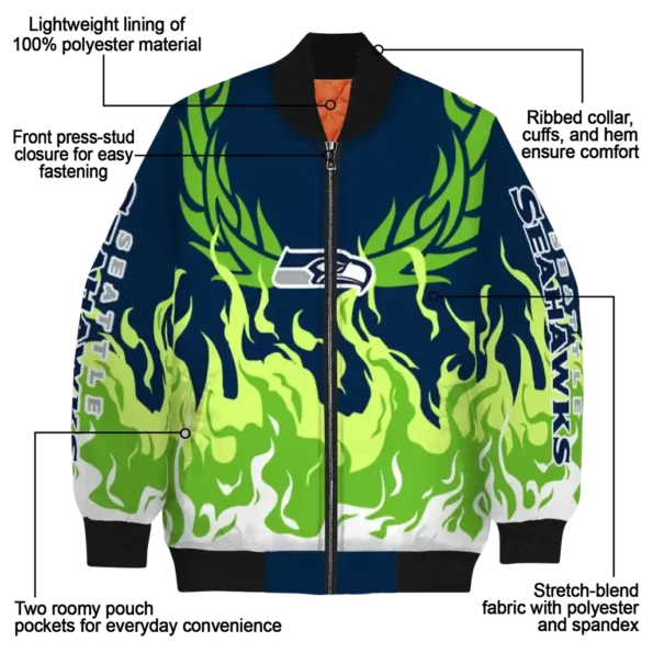 personalized seattle seahawks winged blaze blue white bomber jacket new arrival