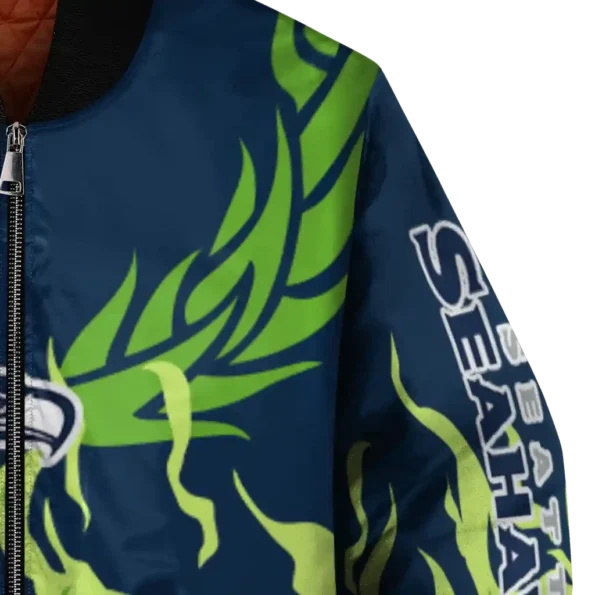 personalized seattle seahawks winged blaze blue white bomber jacket premium grade