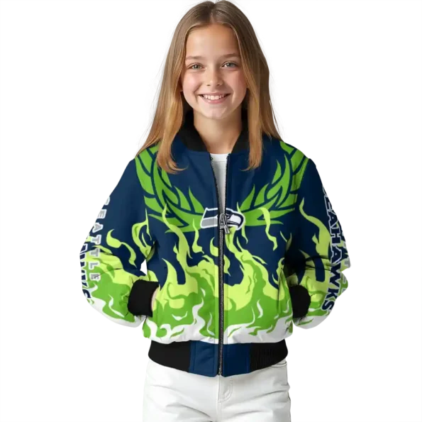 personalized seattle seahawks winged blaze blue white bomber jacket top rated