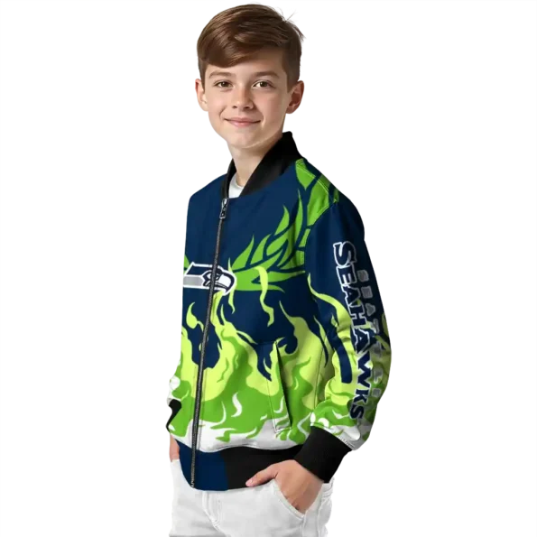 personalized seattle seahawks winged blaze blue white bomber jacket trendy
