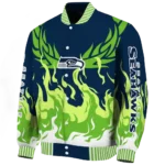 personalized seattle seahawks winged blaze blue white varsity jacket best selling