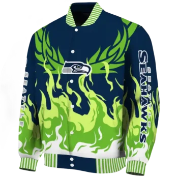 personalized seattle seahawks winged blaze blue white varsity jacket best selling