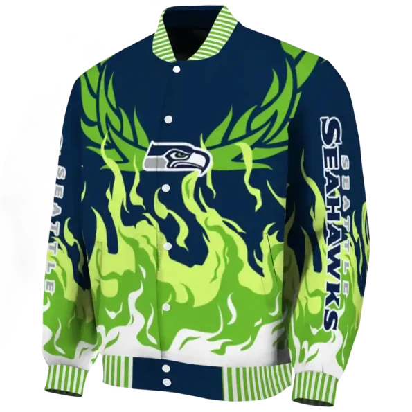 personalized seattle seahawks winged blaze blue white varsity jacket best selling