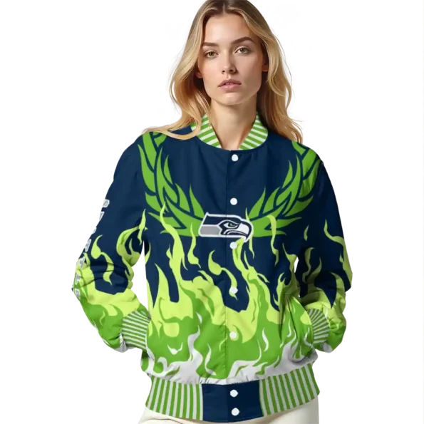 personalized seattle seahawks winged blaze blue white varsity jacket latest model