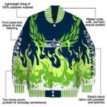 personalized seattle seahawks winged blaze blue white varsity jacket best selling