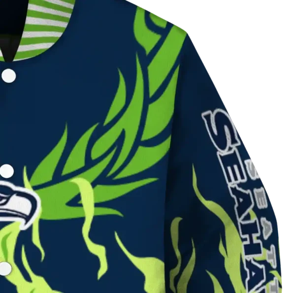 personalized seattle seahawks winged blaze blue white varsity jacket premium grade
