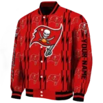 personalized tampa bay buccaneers bolt stripe red varsity jacket best selling