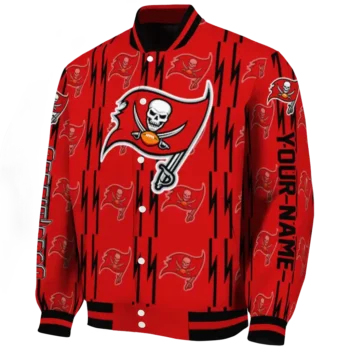personalized tampa bay buccaneers bolt stripe red varsity jacket best selling