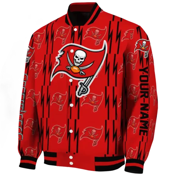 personalized tampa bay buccaneers bolt stripe red varsity jacket best selling