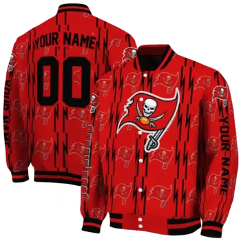 personalized tampa bay buccaneers bolt stripe red varsity jacket fashion forward