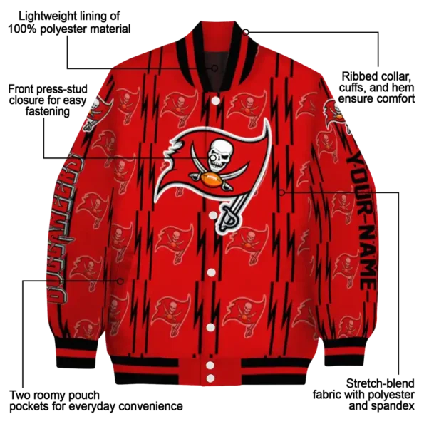 personalized tampa bay buccaneers bolt stripe red varsity jacket new arrival