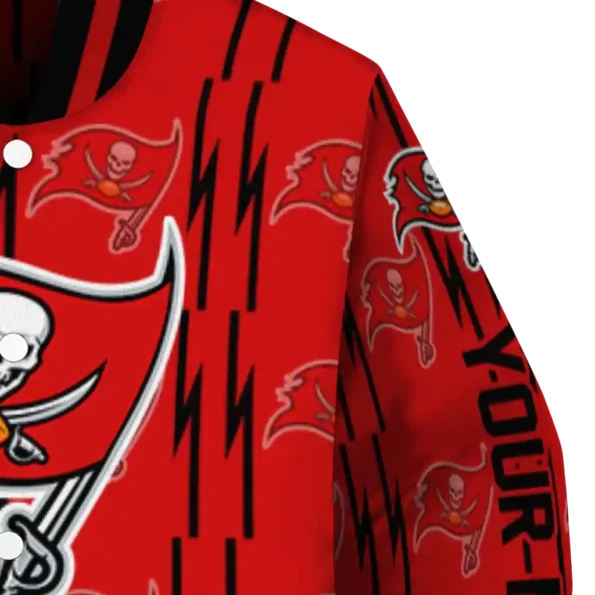 personalized tampa bay buccaneers bolt stripe red varsity jacket premium grade