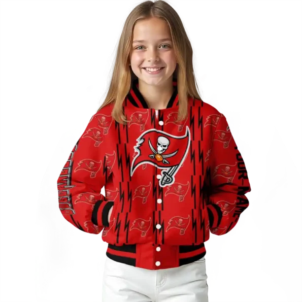 personalized tampa bay buccaneers bolt stripe red varsity jacket top rated