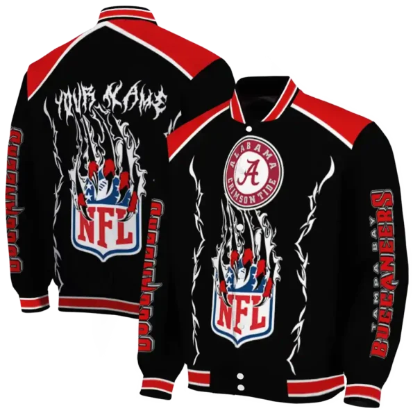personalized tampa bay buccaneers claw blood red black varsity jacket fashion forward