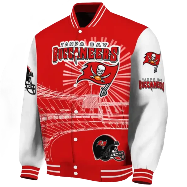 personalized tampa bay buccaneers ferris arena red white varsity jacket best selling