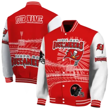 personalized tampa bay buccaneers ferris arena red white varsity jacket fashion forward