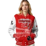 personalized tampa bay buccaneers ferris arena red white varsity jacket best selling