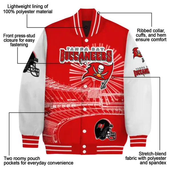 personalized tampa bay buccaneers ferris arena red white varsity jacket new arrival