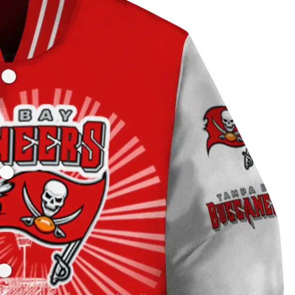 personalized tampa bay buccaneers ferris arena red white varsity jacket premium grade