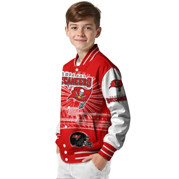 personalized tampa bay buccaneers ferris arena red white varsity jacket trendy