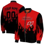 personalized tampa bay buccaneers flame border red black bomber jacket best selling