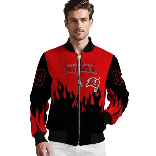 personalized tampa bay buccaneers flame border red black bomber jacket high quality