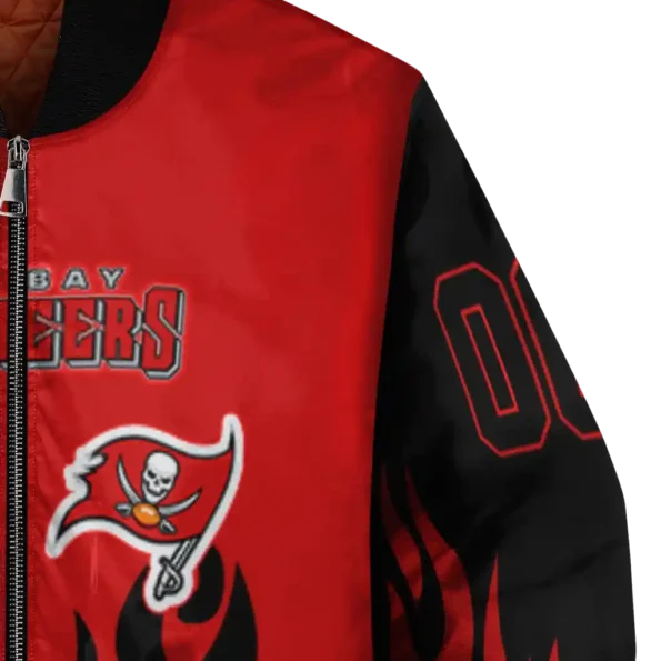 personalized tampa bay buccaneers flame border red black bomber jacket premium grade