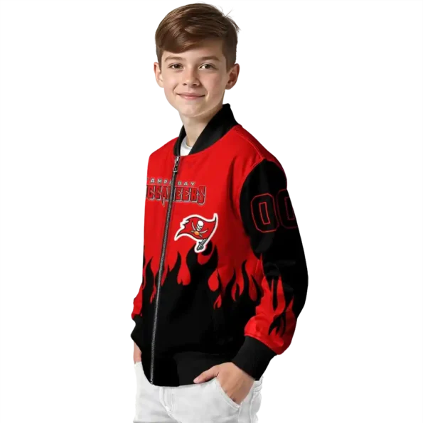 personalized tampa bay buccaneers flame border red black bomber jacket trendy