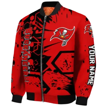 personalized tampa bay buccaneers hexagon cluster red black bomber jacket best selling