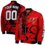 personalized tampa bay buccaneers hexagon cluster red black bomber jacket best selling