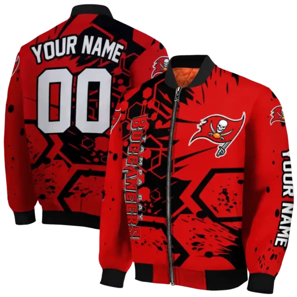 personalized tampa bay buccaneers hexagon cluster red black bomber jacket fashion forward