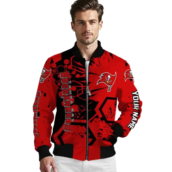 personalized tampa bay buccaneers hexagon cluster red black bomber jacket high quality