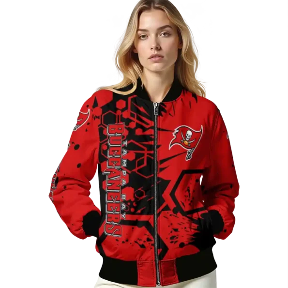 personalized tampa bay buccaneers hexagon cluster red black bomber jacket latest model