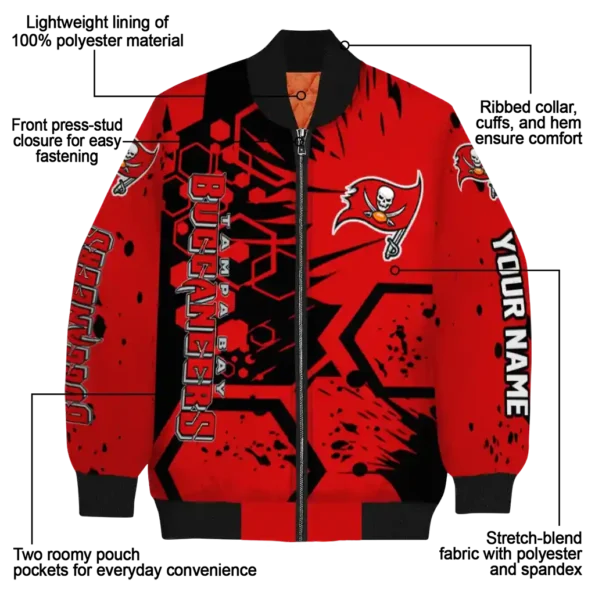 personalized tampa bay buccaneers hexagon cluster red black bomber jacket new arrival