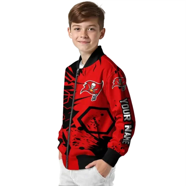 personalized tampa bay buccaneers hexagon cluster red black bomber jacket trendy