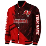 personalized tampa bay buccaneers hexagon mesh red black varsity jacket best selling