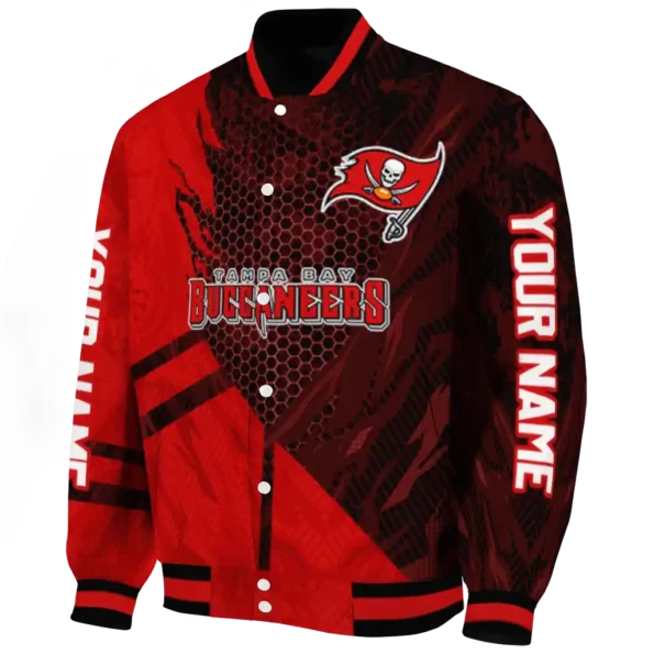 personalized tampa bay buccaneers hexagon mesh red black varsity jacket best selling