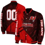 personalized tampa bay buccaneers hexagon mesh red black varsity jacket best selling