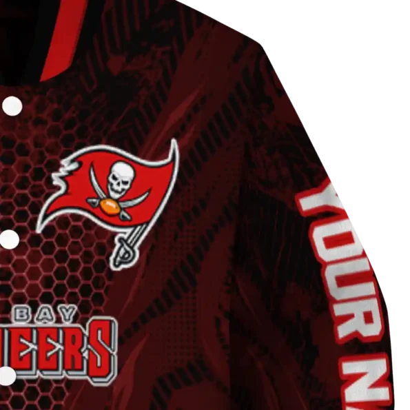 personalized tampa bay buccaneers hexagon mesh red black varsity jacket premium grade