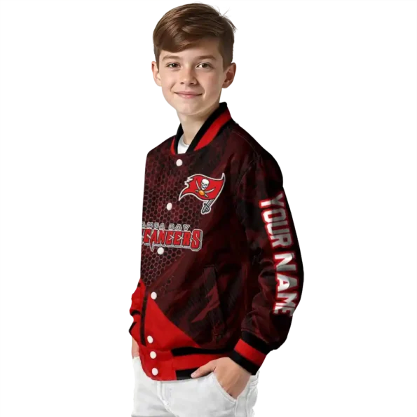 personalized tampa bay buccaneers hexagon mesh red black varsity jacket trendy