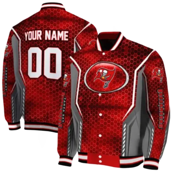 personalized tampa bay buccaneers power plate red varsity jacket fashion forward