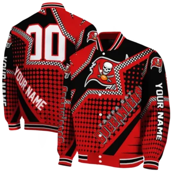 personalized tampa bay buccaneers star burst red varsity jacket fashion forward