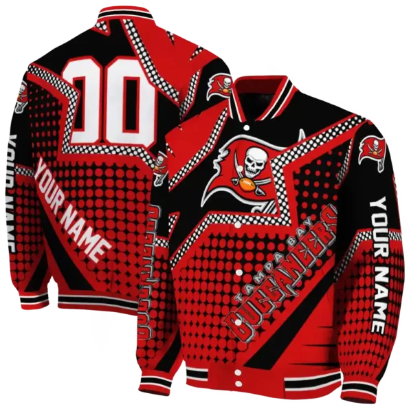 personalized tampa bay buccaneers star burst red varsity jacket fashion forward