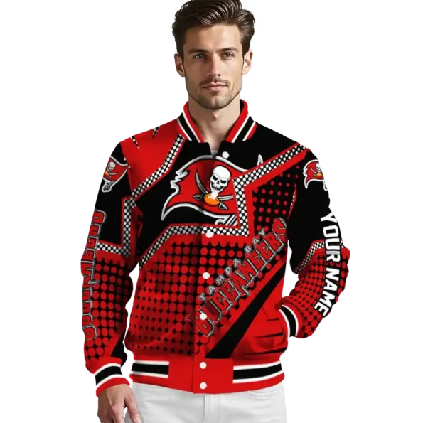 personalized tampa bay buccaneers star burst red varsity jacket high quality