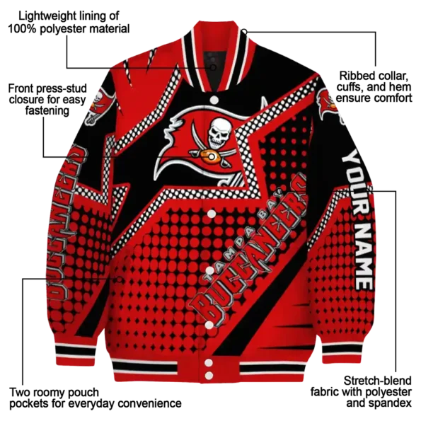 personalized tampa bay buccaneers star burst red varsity jacket new arrival