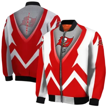 personalized tampa bay buccaneers v stripes red white bomber jacket fashion forward
